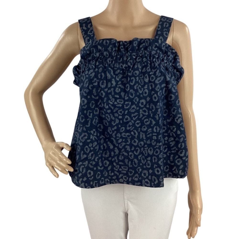 Joie Mortiz Top Blue Lazuli Leopard Print Cotton Tank Size S Sleeveless